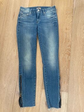 Mother looker zip fray Blue Womens Skinny Jeans with Ankle Zippers size 26